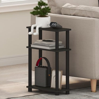Furinno Turn-N-Tube Narrow Side Table, 3-Tier Rectangular Modern End Table with Storage Shelf, Slim Toolless Assembly Nightstand, Night Stand, Bedside Table, for Living Room, Bedroom, Espresso - color: Espresso/Black