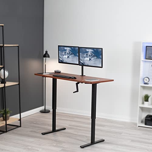VIVO Manual Height Adjustable 60 x 24 inch Stand Up Desk, Dark Walnut Solid One-Piece Table Top, Black Frame, Standing Workstation with Foldable Handle, DESK-KIT-MB6D | Manual, Holds 110 lbs, Sit Stand, Height Adjustable, Solid One-Piece Table Top, Home O
