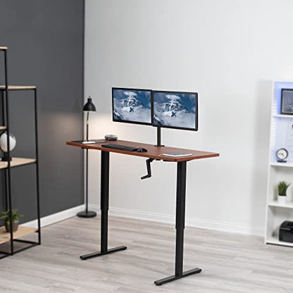 VIVO Manual Height Adjustable 60 x 24 inch Stand Up Desk, Dark Walnut Solid One-Piece Table Top, Black Frame, Standing Workstation with Foldable Handle, DESK-KIT-MB6D | Manual, Holds 110 lbs, Sit Stand, Height Adjustable, Solid One-Piece Table Top, Home O