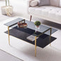 LumFurn Rectangle Coffee Table for Living Room, Mid-Century Modern Design, L41 x W21 x H17, 2-Tier Structure, Clear Glass Top and Black Marble Wood Shelf, Conical Metal Legs with Gold Finish - color: Grey & Black Marble, size: L41" Rectangle Coffee Table