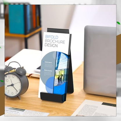 Yaocom 4 Pcs Metal Fancy Brochure Holder Display Flyer Brochure Holder Stand Table Vertical Countertop Literature Organizer for Booklets Pamphlet Magazine Menu Journals(Black) - color: Black