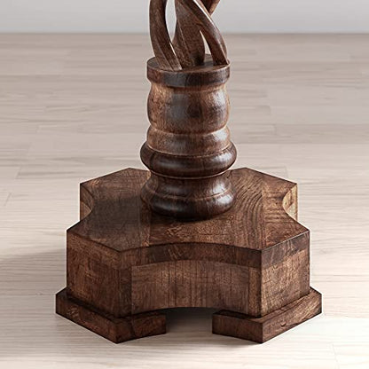 Jofran Global Archive Solid Mango Wood Hand Carved Pedestal Dining Table, Vintage Side Table, 30L X 30W X 30H, Brown