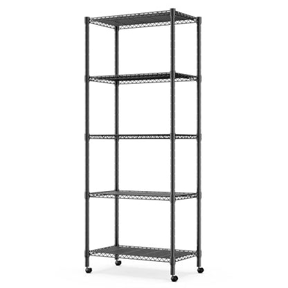 Simple Deluxe 5-Tier Heavy Duty Adjustable Shelf with Wheels, 23.23”W x 13.39”D x 59.45”H,Metal Storage Rack, Easy Tool-Free Assembly for Garage, Warehouse, Basement, Laundry, Black - size: 5-Tier, 23.23”W x 13.39”D x 59.45”H, style: 1 Pack