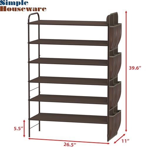 Simple Houseware 6-Tier Shoe Rack Storage Organizer w/Side Hanging Bag, Bronze - color: Bronze