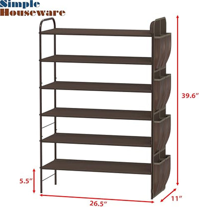 Simple Houseware 6-Tier Shoe Rack Storage Organizer w/Side Hanging Bag, Bronze - color: Bronze