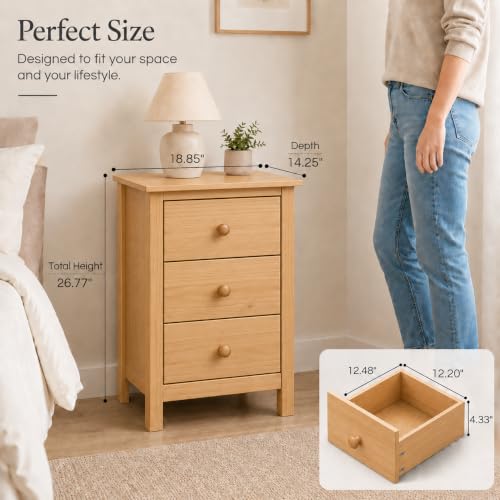 From the Tree Furniture Tall Nightstand with 3 Drawers - Solid Pine Wood Bedside Table with Spacious Storage & Sustainable Design - Honey Side Table for Bedroom Organization & Style - color: Honey/Natural