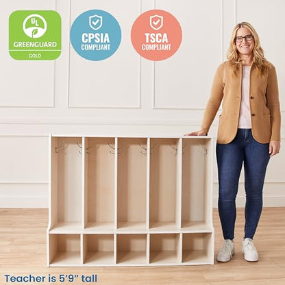ECR4Kids Streamline 5-Section Toddler Coat Locker with Bench, Classroom Furniture, White Wash - color: White Wash