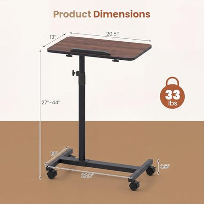 Giantex Overbed Table with Wheels, Medical Adjustable Bedside Table, Mobile Standing Desk, Portable Laptop Table for Small Spaces, Bed Trays Table for Eating Home and Hospital (Walnut) - color: Walnut