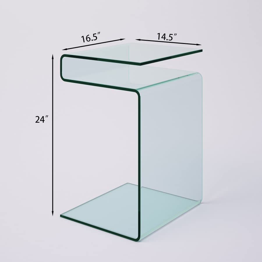 Glass Nightstand,Side Table,S-Shaped End Table for Living Room,Bedside Table for Bedroom (Clear) - color: Clear