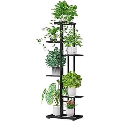 MTB Garden 6 Tier Metal Plant Stand for Indoor Outdoor Flower Pot Display Planter Shelf, Charcoal Grey - color: Dark Grey, size: 6 Tier