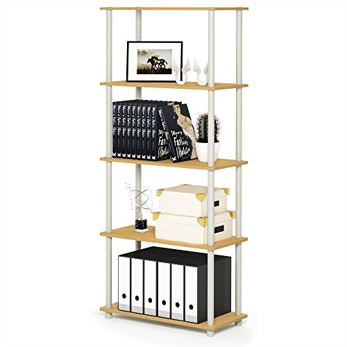 Furinno TURN-N-TUBE Storage Shelves, 5-Tier Book Shelf, Corner Shelf, Toolless Open Shelves, for Organization and Storage, Living Room, Garage, Home Office, Beech - color: Beech/White, size: 5-Tier Round Tube