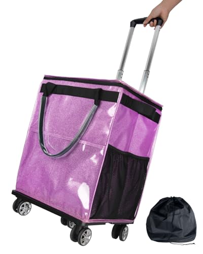 Reusable Grocery Bags on Wheels, Rolling Tote Bag, Starry Purple | for Groceries, Shopping, with Drawstring Bag 54L, Foldable, Laundry - color: Starry Purple