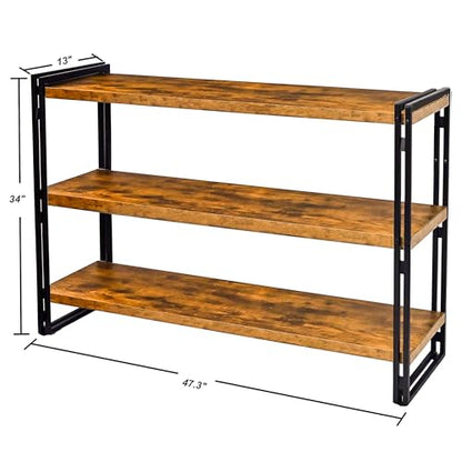 47" 3-Tier Bookshelf Rustic Wood and Metal Industrial Bookshelf for Home Office, Bedroom, Kitchen, Bathroom (Rustic Brown, 3-Tier) - color: Rustic Brown, size: 3-Tier