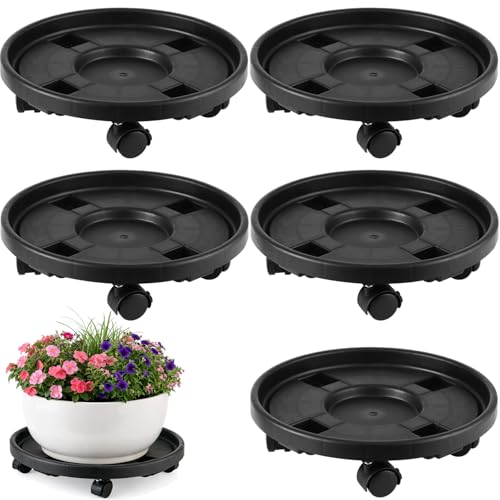 5-pack 14.2" Large Plant Caddy with Wheels Plastic Plant Dolly with Locking Caster Flower Pot Mover Rollers Wheeled Rolling Plant Stands Round Plant Saucer on Wheels Indoor Outdoor Base Coasters Black - color: Classic black, size: 14.2"/ 5 packs