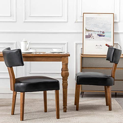 RIVOVA Set of 4 Mid Century Modern Dining Chairs, Farmhouse PU Leather Upholstered Dining Room Chairs Kitchen Chairs Side Chairs with Curved Backrest Wood Legs, Black - color: Black Curved