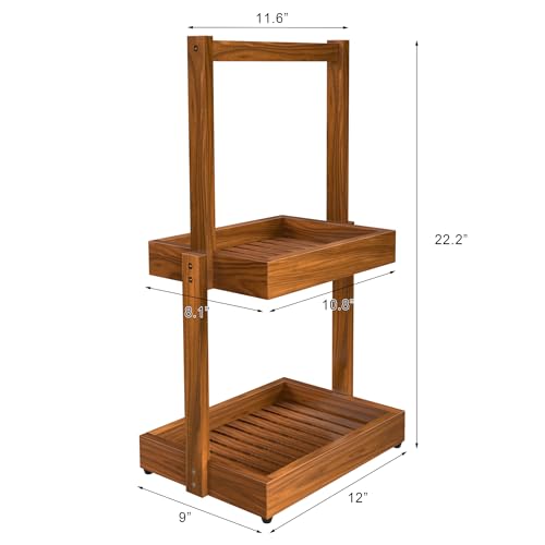 2-Tier Teak Bathroom Organizer, Shower Caddy Towel Holder | Two-Tier Teak Organizer Stores Towels, Toiletries, Toilet Paper, Fruit and Spices, with a Stable Non-slip Base. - size: 2 Tier