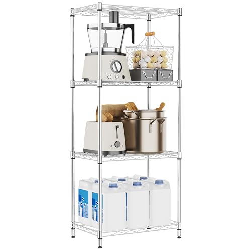 M MZG 4 Tiers Shelf Metal Storage Shelves Wire Rack Closet Organizers with Wheel for Garage Kitchen Bathroom Laundry Chrome 11.8" D x 17.7" W x 41.9" H - color: Chrome, size: 4 Tiers, 11.8"D x 17.7"W x 41.9"H