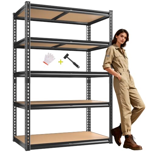 ROOMFAVE 5 Tier Garage Shelving Heavy Duty Storage Shelves, 72"x35.8"x16" | 2200LBS Load Garage Shelves, Adjustable Metal Shelving Unit for Warehouse, Pantry, Kitchen, Basement, Black