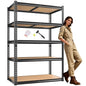 ROOMFAVE 5 Tier Garage Shelving Heavy Duty Storage Shelves, 72"x35.8"x16" | 2200LBS Load Garage Shelves, Adjustable Metal Shelving Unit for Warehouse, Pantry, Kitchen, Basement, Black