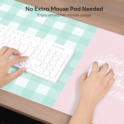 Checkered Pattern Desk Pad Protector, 35.5 x 13'' Aesthetic Mouse Mat for Desktop, Waterproof PU Leathe Non-Slip Desk Writing Pad for Office and Home, Blue-Green Pink - color: Blue-green Pink