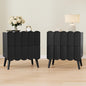 Modern Set of 2 Fluted Nightstand for Bedroom, Black Wood Bedside Table | End Side Table with Arch Curved Design, Night Stand with 2 Drawer - color: Black, size: 2 Pack