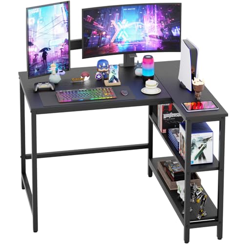 PayLessHere 39 Inch L-Shaped Computer Desk,Gaming Desk with Durable Metal Frame,Corner Desk with Reversible Storage Shelves for Home Office Gaming Study,Black (39 inch) - color: Black, size: 39 Inch