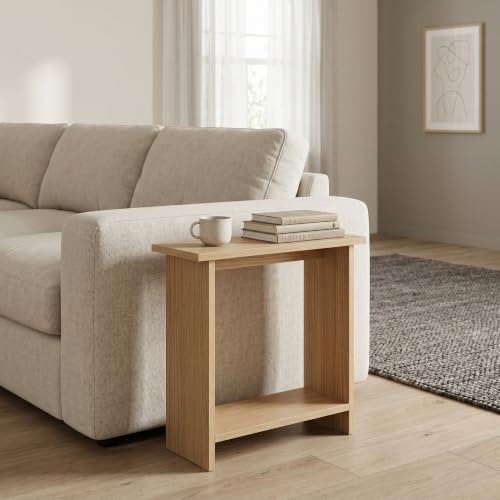 Narrow Side Table for Living Room, Slim End Table for Small Spaces Between Couch, Recliner or Armchair, 2 Tier Skinny Table with Open Shelf, Engineered Wood Sofa Beverage Thin Stand (Natural) - color: Natural