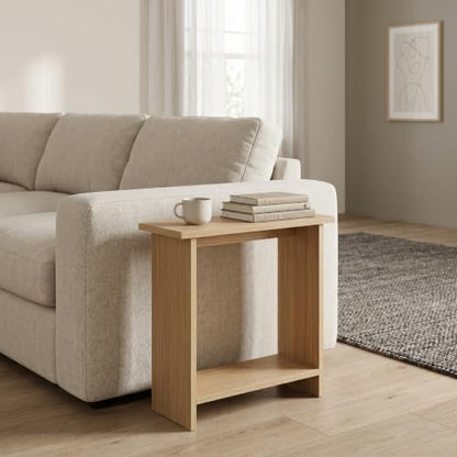 Narrow Side Table for Living Room, Slim End Table for Small Spaces Between Couch, Recliner or Armchair, 2 Tier Skinny Table with Open Shelf, Engineered Wood Sofa Beverage Thin Stand (Natural) - color: Natural