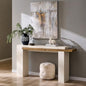 OKD 63" Modern Geometric Console Table with Layered Top, Antique White | Extended Layered Top, Sturdy Support Legs, Entryway, Hallway, Foyer, Living room, Behind Sofa - color: Antique White
