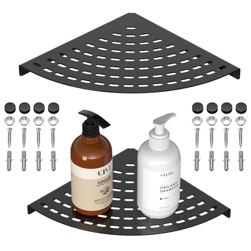 2 Pack Corner Shower Shelves 304 Stainless Steel Shower Corner Shelf Matte Black 8 in Corner Shower Shelf Prevent Rust Drilling Installation - color: Matte Black
