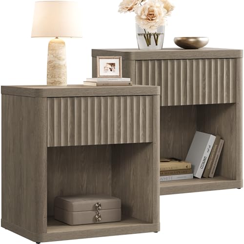 SICOTAS Night Stand Set of 2 Nightstands with Drawer Storage Fluted Bed Side Table End Table Large Modern Wide Bedside Stand Mid Century Night Stands for Bedroom Living Room Sofa Office, Grey Alder - color: Grey Alder, size: 2 Pieces