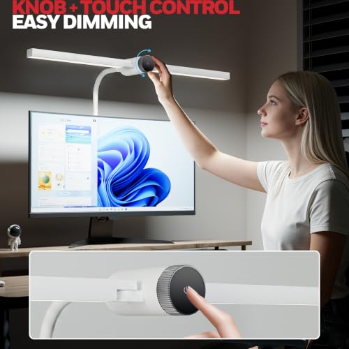 Honeywell HJ4 Desk Lamp with Clamp, Sunturalux™ Desk Lamps for Home Office | Dual-head White LED clamp desk lamp with flexible gooseneck, stepless dimming, 4 color temps, CRI 94, RG0 eye care. - color: White