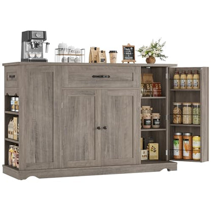 HOSTACK Kitchen Island Cart with Storage, Rolling Island Table, Ash Gray | 47"W Mobile Kitchen Storage Islands on Wheels with 2 Drawers, Adjustable Shelves, Movable Buffet Cabinet for Dining room - style: Ash Gray