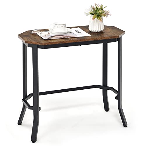 KOTEK Narrow Side Table, Industrial End Table w/Metal Frame & Adjustable Foot Pads, Slim Accent Table Bedside Table Nightstand for Living Room, Bedroom (Rustic Brown)