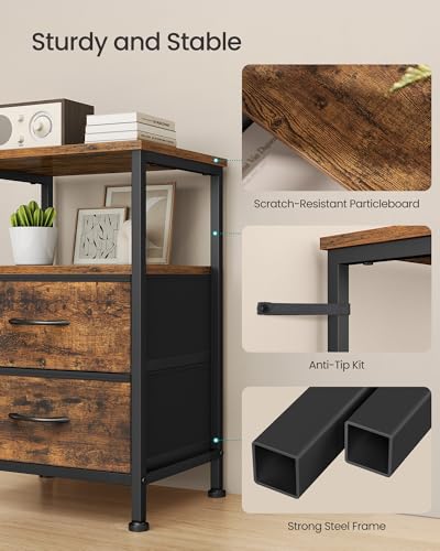 SONGMICS Nightstand, Bed Side Table, End Table with 2 Drawers | 1 Open Shelf, Industrial, Rustic Brown, BELLAH Collection ULGS052K101S - color: Rustic Brown, style: 2 Drawers-1Pc
