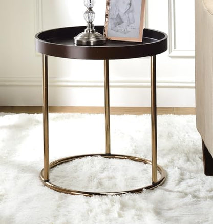 18" Sturdy Metal Frame Nightstands, Small Side Table with Wooden Tray Top, Bedside Table with Durable Structure for Living Room Office, Brown