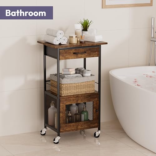 SWTYMIKI Buffets Coffee Bar Cabinet - Rolling Kitchen Rack, Farmhouse Small Coffee Stand with Storage Drawer and Door Cabinet - Kitchen Microwave Stand for Apartment, Living Room, Entryway, Espresso - size: 18.9x14.57in, style: Espresso