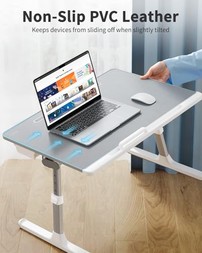 Laptop tray, SAIJI 60*45cm Table lap for bed, Multi-purpose Premium Lapdesk, Height Angle adjustable, with Book Stand, Drawer, Tablet slot, for Eating, Working, Writing, Gaming, Drawing (Light Grey) - color: Dark Gray