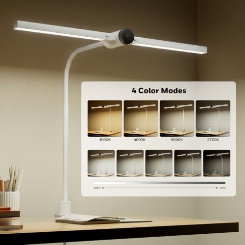 Honeywell HJ4 Desk Lamp with Clamp, Sunturalux™ Desk Lamps for Home Office | Dual-head White LED clamp desk lamp with flexible gooseneck, stepless dimming, 4 color temps, CRI 94, RG0 eye care. - color: White