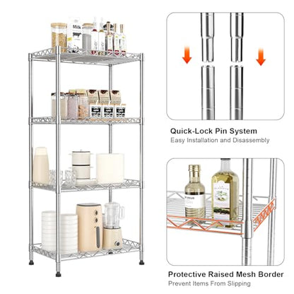 4-Tier Wire Shelf Metal Rack, Narrow Wire Shelving Unit, Small Wire Shelf | 17.3"Wx11.4"Dx44.3"H,Height Adjustable Storage Pantry Shelves with Lockable Wheels for Kitchen Office,Bathroom Small Spaces - color: 4-tier Chrome-17.3"x11.4" X44.3"(wxdxh)