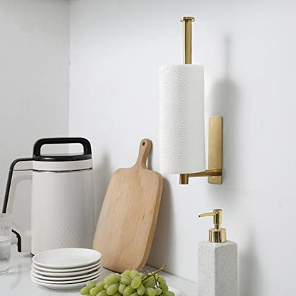 theaoo Under Cabinet Paper Towel Holder for Kitchen, Adhesive, 2 Pack Gold | Self-Adhesive or Screw Mount for Cabinets and Walls; Durable SUS304 Stainless Steel Fits Standard and Jumbo Rolls - color: Gold 2pc