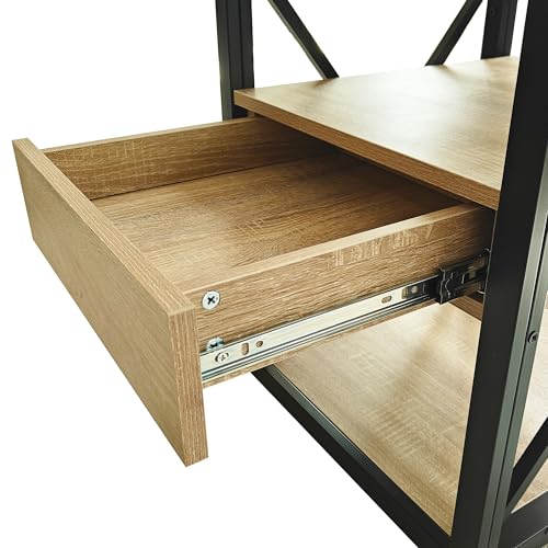 Bellemave 1 piece Small End Table with Drawer, Nightstand for Bedroom & Living Room, Wood MDF &Tempered Glass, Metal Frame, Industrial Style Side Table,Easy Assemble, Natural - style: with drawer
