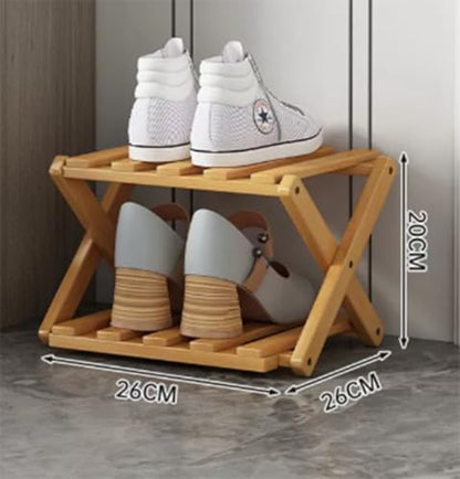 Foldable Shoe Rack, Tier No-Assembly Bamboo Rack, 2026 New Portable Bamboo Corner Shoe Rack, Multifunctional Narrow Shoe Shelf for Entryway, Closet, Corner, Bedroom (2 Layers)