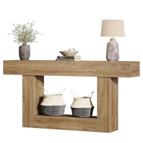 Tribesigns 63-Inch Long Console Table, 2-Tier Entryway Table Sofa Table with Storage, Farmhouse Wood Behind Couch Table for Living Room, Hallway, Light Brown - color: Light Brown