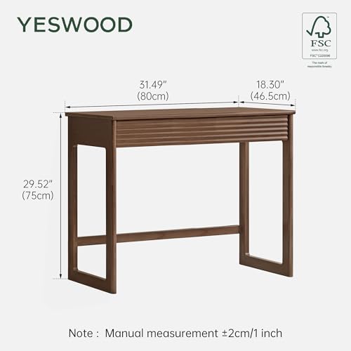 YESWOOD Solid Wood Desk, Walnut Finish Small Writing Desk, Home Office Desk, Computer Desk with 2 Drawers for Small Spaces Study Room Office Bedroom Work 31.49" W - size: 31.49"W
