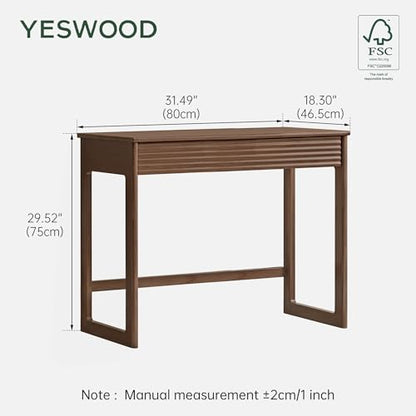 YESWOOD Solid Wood Desk, Walnut Finish Small Writing Desk, Home Office Desk, Computer Desk with 2 Drawers for Small Spaces Study Room Office Bedroom Work 31.49" W - size: 31.49"W