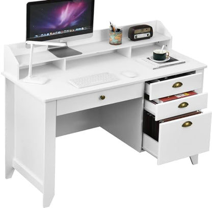 Catrimown Computer Desk with Drawers and Hutch, 47 Inch Home Office Desk with File Drawers, Student Girls Desks, Teens Writing Table with Hutch, Small Desk with Drawer for Bedroom, White - color: White Oak