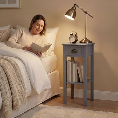 HOMCOM Narrow End Table with Drawer Slim Side Table for Small Spaces Gray | Tall Telephone Table, Skinny Modern Design, for Small Spaces, Living Room - color: Grey