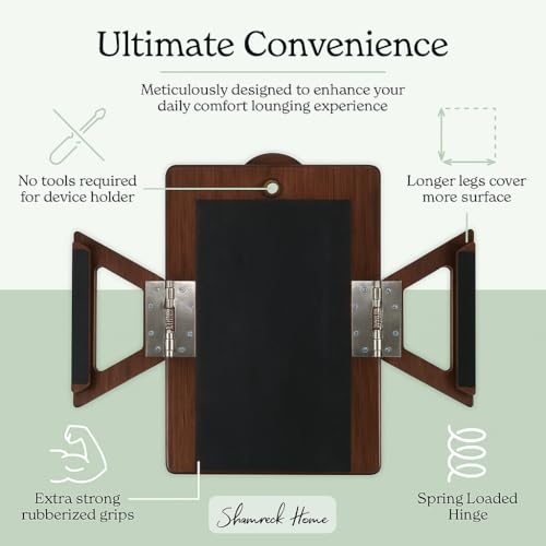 Shamrock Home Bamboo Couch Arm Table with Device Holder, Clip On Tray. for TV Dinners, Remotes, Drinks, Snacks and Small Spaces (Rectangular with Device Holder, Brown, Regular 13.75 x 9.5) - color: Brown, size: Regular 13.75 x 9.5", style: Bamboo Rectangu