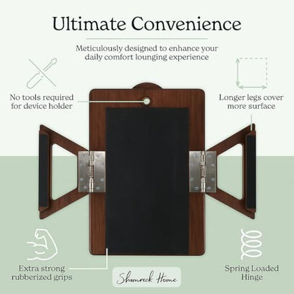 Shamrock Home Bamboo Couch Arm Table with Device Holder, Clip On Tray. for TV Dinners, Remotes, Drinks, Snacks and Small Spaces (Rectangular with Device Holder, Brown, Regular 13.75 x 9.5) - color: Brown, size: Regular 13.75 x 9.5", style: Bamboo Rectangu